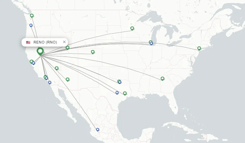 Destinations from Reno (RNO) Route Map